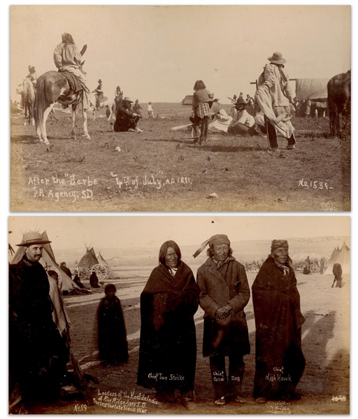 Two Original Photographs From 1891, After the Wounded Knee Massacre -- One Photograph Shows Chiefs Two Strike, Crow Dog & High Hawk, ''Leaders of the Hostile Indians...During the late Sioux War''